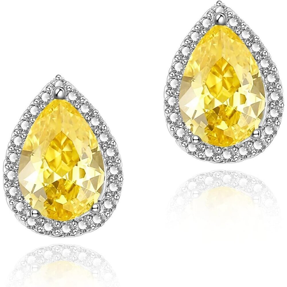 Women's Teardrop Mall Dainty Birthstone Cubic Zirconia Yellow Elegant Earring